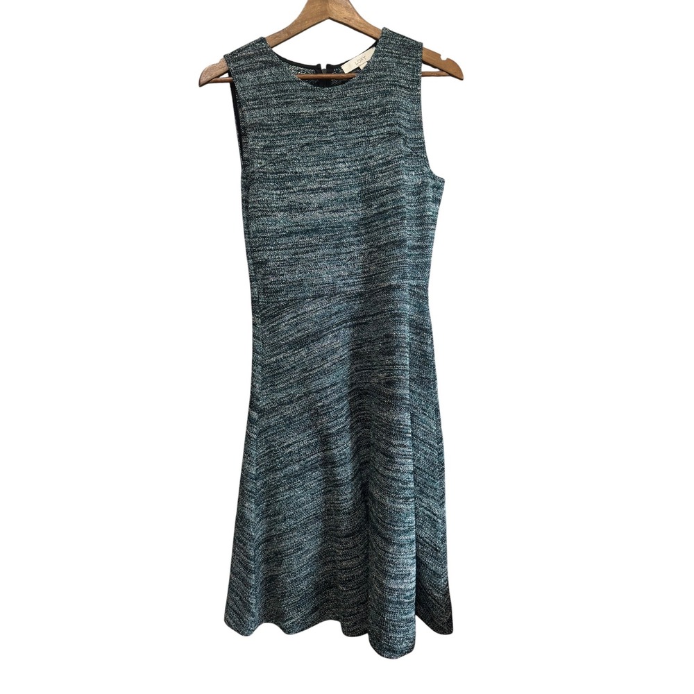 Loft Fit and Flare Dress Women 4 Blue Textured Space Dye Sleeveless Excellent
